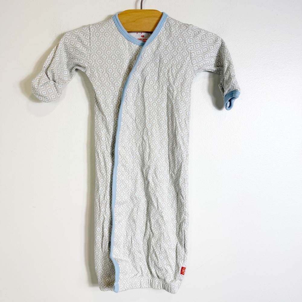 Magnificent Baby Magnetic Gown Unisex NB Grey Blue Geometric Cotton Sleeper
